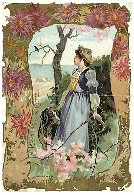 S Coffee Xxxx Card Mclaughlin Trade Young Women With Her Dog Nature Vintage  • $2.70