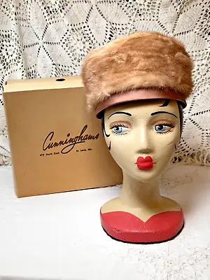 Vintage Brown Mink Pillbox Hat & Box Circa 1960’s • $29.99