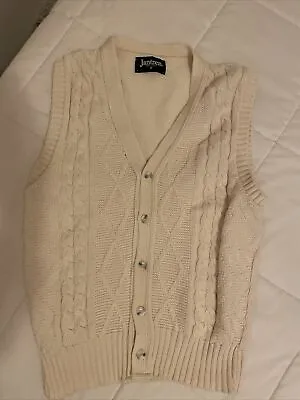 Vtg Jantzen Cable-Knit Tan Beige Cardigan Sweater Vest Mens Medium USA • $17