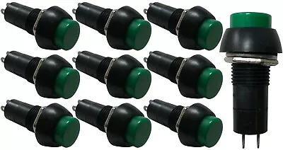 (10) Green Round Momentary Push Button Switches 3A 250V OFF ON SPST 1/2  Diam • $24.95