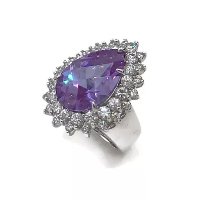 Charles Winston CWE Sterling Silver Large Purple CZ Cocktail Ring Size 8 • $69.99