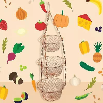 Fruit Basket Storage Organizers Produce Storage Bin Three Tier Hanging • $23.55