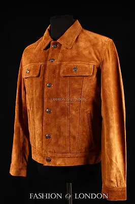 Men's TRUCKER Suede Leather Western Jacket Classic Denim Style Shirt Jacket 1280 • £90.87