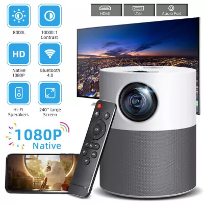 $210.99 • Buy 4K Native 1080P Portable Bluetooth Video Projector WIFI USB HDMI Home Projector