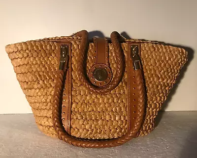 Michael Kors Large Tote Shoulder Purse In Straw & Brown  Gen. Leather • $80