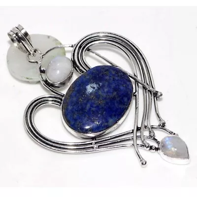 925 Silver Plated-Lapis Lazuli Rainbow Moonstone Long Pendant Jewelry 3.3  GW • $4.99