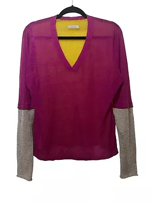 By Marlene Birger Linen Blend Colourblock Thin Knit Jumper Pink - UK Size Large • £49.99