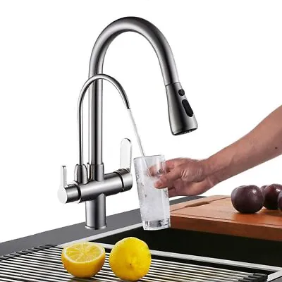 3 Way Kitchen Tap 360° Swivel 3 In 1 Kitchen Sink Tap 2 Handles Stainless Steel • £52.99