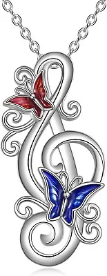 925 Sterling Silver Butterfly Music Note Pendant Necklace Jewelry Gift For Woman • $62.99