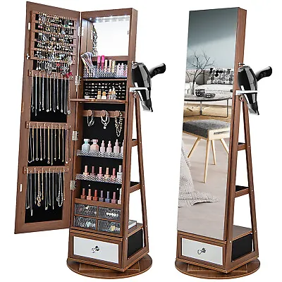 360° Swivel LED Light Jewelry Cabinet W/ Full Length Mirror & Storage Shelves • $179.99