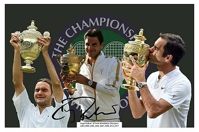 £6.90 • Buy Roger Federer 8 X Wimbledon Champion Autograph Tennis Signed Photo Print