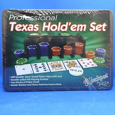 200 Poker Game Texas Hold'em Set Gaming Mat Chips 2 Decks Playing Card With Box • £14.50