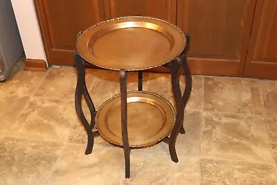 Mid Century Oriental Style Brass Tray Table/2 Tier • $185