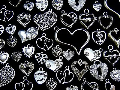 Tibetan Silver Random Mixed Heart Charms Pendants Love Christmas 28 Designs ML  • £3.79