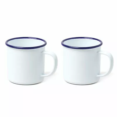 2 Falcon Traditional White Enamel Mug Cup Tea Coffee Camping Picnic Gift Set 9cm • £11.18