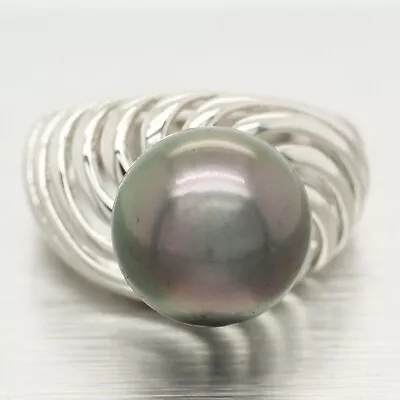 Rarities Large Black Pearl Swirled Ring - 925 Sterling Silver • $9.99