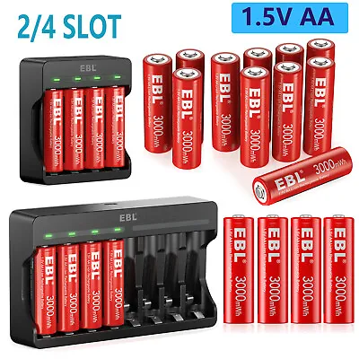 EBL 1.5V AA Rechargeable Li-ion Batteries 3000mWh Lithium  / AA AAA Charger Lot • $43.99