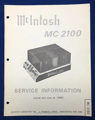 Original McIntosh MC2100 / Service Information Manual #2 • $29.95