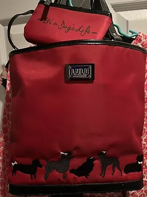 LuLu Guinness Red Tote Handbag Purse Dogs Life Poodle Dachshund Boston Pom • $37.97