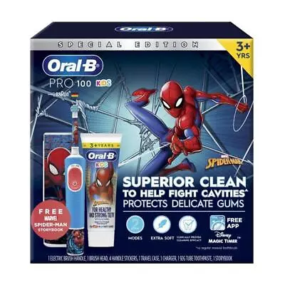 Oral B Power Toothbrush Pro 100 + Paste + Book Gift Pack Spiderman 2023 • $39.99