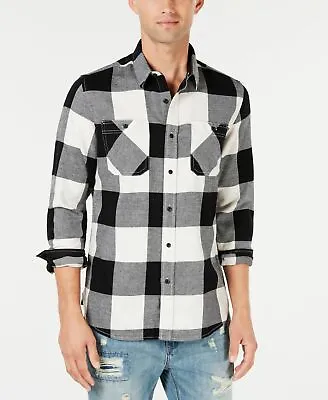 $93 American Rag Men Black White Plaid Long-Sleeve Button Cotton Flannel Shirt S • $7.98