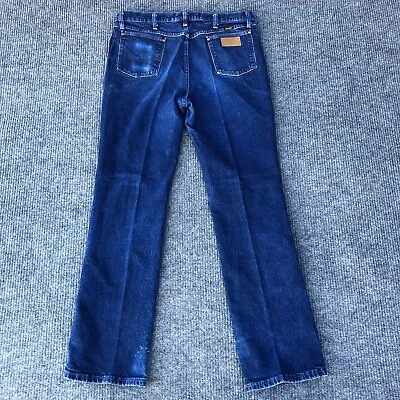 Wrangler Mens Stretch Bootcut Denim Blue Jeans 947STR Size 36x34 Light Distress • $21.99
