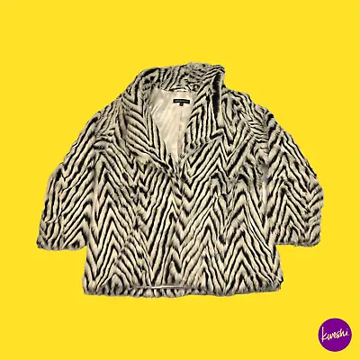 CAPSULE Women's Plush Zebra Print Coat Fuzzy Feel Black/White UK Medium • £34.99