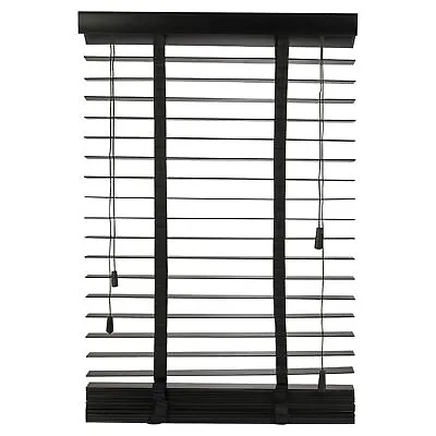 Wooden Venetian Blinds Real Wood Slats Horizontal Window Shades All Sizes Black • £23.95