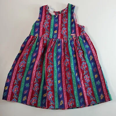 Vintage Oshkosh Girls Dress Floral Corduroy Size 6 Red Blue Button Back • $47.99