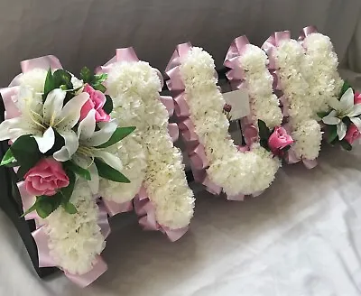 MUM Artificial Silk Funeral Tribute Or Any 3 Letter Name Flower Wreath Dad Nan • £50