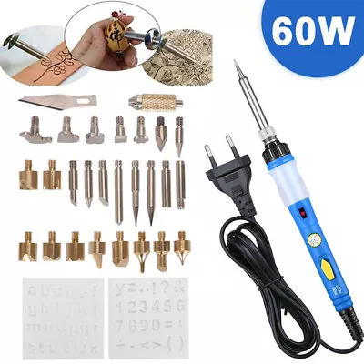 $17.99 • Buy 60W Wood Burning Pen Set Stencil Soldering Iron Tips Tools Pyrography Craft Kit