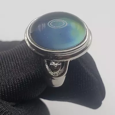 Silver Plating Unisex Ring Vintage Style Oval Blue Stone Color Change Mood Ring • $11.99