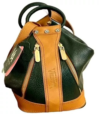 Unique Valentina Italian Convertible Shoulderbag Backpack Green/Tan Leather New • £134.02
