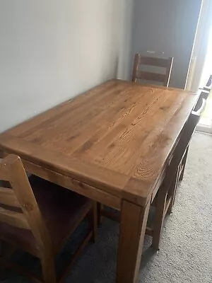 Solid Oak Table And 6 Leather Seat Chairs • £0.99