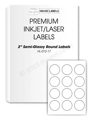 300 Labels (25 Sheets) 2” Inch Circle Round White Glossy Finish • $12.50