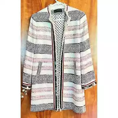 Zara Woman Beaded Coat Jacket Striped Jacquard Long Sleeve Size Small • $55