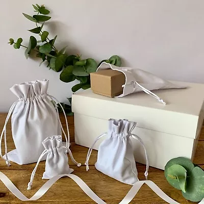 Eco Friendly 100% White Cotton Drawstring Pouch Gift Bags Wedding Jewellery • £4.25