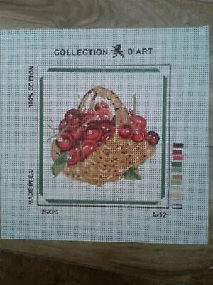 $12 • Buy Needlepoint Canvas Collection Art 25x25 Cherries In A Basket Canvas Only 10x10 