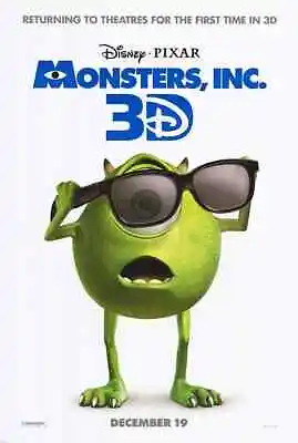 MONSTERS INC. Great Original 27x40 D/S Movie Poster 3-D Release • $12.99
