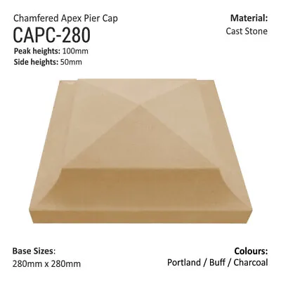 Chamfered Cast Stone Pier Cap 280mm X 280mm - Buff/Portland/Charcoal • £49.99