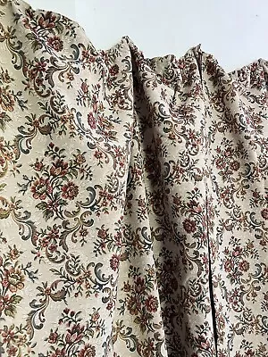 Pair Vintage HEAVY French Floral DAMASK Cotton CURTAINS Bouquets C1950 • $240