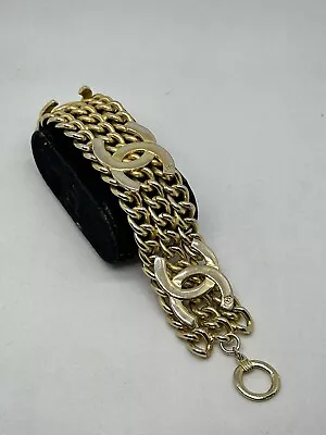 Vintage 1980s Chanel 3-Row Link Chain  CC  Logo Gold-Tone Bracelet *DAMAGED • $239.89