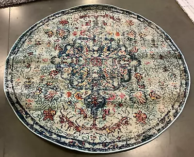 NAVY / LIGHT BLUE 5' X 5' Round Flaw In Rug Reduced Price 1172667256 MAD447K-5R • $43