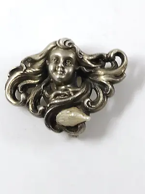 Antique Link & Angell Art Nouveau Sterling Lady Watch Pin W/Mississippi Pearl • $150