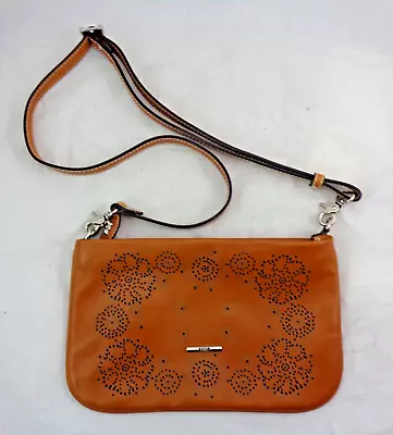 Tous Brown Leather Crossbody Messenger Bag Purse With Cutout Floral Design • $24.50