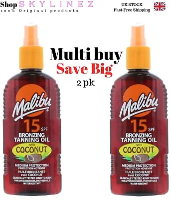 Malibu Tanning Oil SPF 15 Bronzing With Coconut 200 Ml X 2 Water Resistant • £12.89