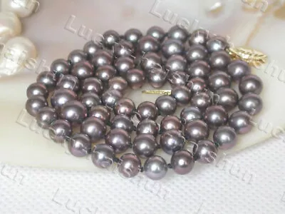 AAA Akoya 18  7mm Round Black Brown Salt Water Pearls Necklace 14K Gold C751 • $27.99