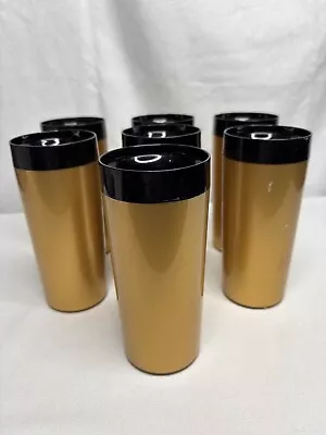 Vintage Thermo-Serv Drink Tumblers Set Of 7 Gold Black MCM West Bend Insulated • $19.99