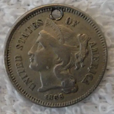 $0.99 • Buy 1866 3 Cent Nickel Piece , Holed