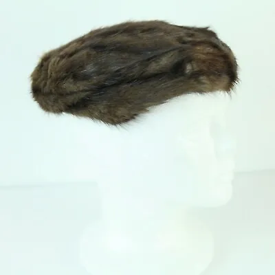 FLAW Vintage 50s 60s Brown Mink Fur Hat Cap Beret Pillbox Glam • $15.40